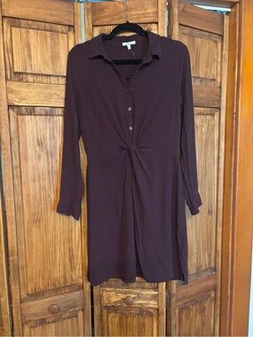 Maurices Long Sleeve Twist-Front Shirt Dress in Plum